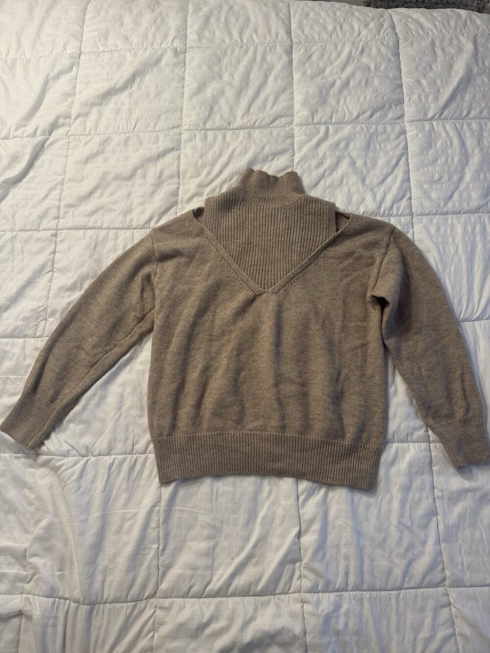 Shein Beige Sweater Tan Knit Mock Turtleneck Minimalist Quiet Luxury Small